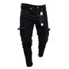 Mens Workwear Skinny Jeans For Men Slim Fit Zipper Cargo Denim Pants Ripped Trousers Fashion2912