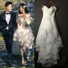 아이보리 화이트 Organza 높은 낮은 웨딩 드레스 레이스 2020 어깨 신부 가운 vestido de novia