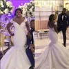 2019 new African Plus Size Mermaid Wedding Dresses v neck Off Shoulder Lace Appliques Beaded Satin Wedding Dress Bridal Gowns Custom Made