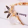 Fashion- Alloy Rhinestone Fairy Tale Angel Wings Girl Crystal Ball Pendant Car Key Chains Gold Tone Lobster Clasp Key Ring 3pcs