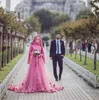 Rosa muslimisches, elegantes, hochgeschlossenes, vollfiguriges Langarm-HiJab-Damen-Abendkleid in China. Damen-Abendkleid, afrikanisches Kitenge-Designs-Kleid