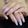 Long Marble Coffin Nail Natural Daily Pink Adult Full Artificial Nail Tips Designed Salon Smooth Press On Manicure