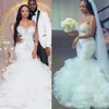 Nigerian African Sexy Plus Size Mermaid Wedding Dresses Sweetheart Crystal Pearls Beaded Tiered Ruffled Wedding Dress Bridal Gowns