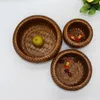 Bamboo basket sets 3 pcs woven bird's nest fruit candy snakes organization double layer picnic food storage display