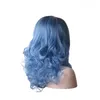 Ombre siyah mavi peruk ahşap festival kıvırcık sentetik saç orta uzunlukta cosplay peruk kadınlar için gökkuşağı renkli kadın 18 inçler