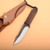 Högkvalitativ överlevnad rakt jaktkniv hög kolstål dropppunkt blad full tang handtag knivar med läder mantel