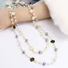 Wholesale- luxury designer classic style elegant camellia flower pearl chain long sweater statement necklace for woman