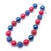 Neueste amerikanische Nationalfeiertag Kind klobige Halskette Marine + rot Farbe Kaugummi Perle klobige Halskette Kinder Schmuck für Kleinkind Mädchen