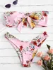 Mutada de banho feminina Azulina Knot Floral Print Bandau Bikini 2021 Mulheres acolchoadas sem alças Sexy Thong Maillot de Bain Femme1