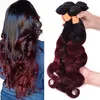 Brazilian Hair Bundles with Closure Body Wave Ombre Color 1B/99j 3 Bundles with 4*4 Lace Closure Human Hair for Black Women