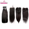Gretremy Brazilian Virgin Hair Middle Part Lace Closure with Hair Bundles Straight 4pcs/lot Unprocessed Human Hair Extension Natural Color