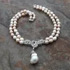 Handmade 2strands necklace 9-10mm multicolor rice freshwater cultured pearl micro inlay zircon accessories sweater