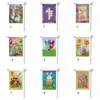 Kaninchen-Leinen-Gartenflagge „Willkommen Ostern“, 47 x 32 cm, digital bedruckte Leinen-Gartenflagge „Happy Easter Bunny“, Sackleinenflaggen
