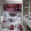 Belle Cascade Arbre Rouge Rideau De Douche Ensemble Étanche Salle De Bains Rideaux Tapis Antidérapant Tapis Piédestal Tapis Siège De Toilette Couverture