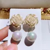 Wholesale-designer luxury cute elegant flower pearl pendant drop stud dangle chandelier earrings for woman girls