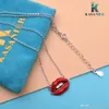 KASANIER стерлингового серебра S925 Red Lips ожерелье 40CM + 5см Удлинитель для мамы подруга женщин девочек Отдать подарочные