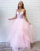Sleeping Beauty Inspirowane Prom Dress 2020 Ballgown Ruffles Blush Pink Formalne Wieczór Party Suknie Spaghetti Neck Light Sky Blue Sweet 16 Suknie