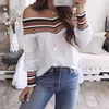 Blusa con hombros descubiertos Mujer Otoño Casual Multicolor Manga larga Tops Blusa Camisa Tallas grandes 2XL