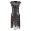 Vintage 1920s Flapper Great Gatsby Dress O-Neck Cap Sleeve Sequin Fringe Party Midi Dress Summer Women Vestido de Festa