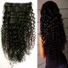 Hair Clip Mänskligt hår 8 stycken / Set Brasilian Remy Kinky Curly Clip In Human Hair Extensions Naturfärg 8 stycken / Set Full Head Sets 10 "-26"