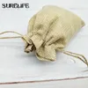 50pcs Christmas Small Burlap Linen Jute Drawstring Gift Bags Sack Wedding Birthday Party Rustic Pouch Baby Shower Supplies