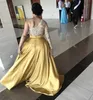 New One Shoulder Front Split Evening Dresses Lace Top Satin Skirt Long Sleeves Prom Dress Long Zipper Back Plus Size Formal Party 6685427