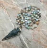 Natural Amazonite Stones Statement Necklaces Bohemian Tribal arrow Jewelry Long Chain Horn Pendant Necklace Spring Fashion