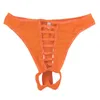 Candy Color Stripe G-string Men Sexy Hole Thongs Novelty Stretchy Briefs Comfortable See Through Underpants Open Pouch Panties