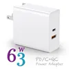 63 W PD Şarj 2port USB Hızlı Şarj QC3.0 Tipi Anahtarı Macbook Air Pro iPhone XR Duvar Şarjları Için