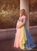 Colorful Chiffon Maternity Dresses For Photo Shoot Short Sleeves Tiered Tulle Floor Length Pregnant Gown Off Shoulder Prom Dress Evening