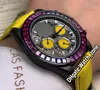 Versão PVD Caixa Preta 116500LN Amarelo Doodling Dial Relógio Masculino Automático Amarelo Pulseira de Couro de Nylon Arco-Íris Moldura de Diamante Wa279m