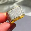 Herren Luxus Hip Hop Ring Schmuck 925 Silber Bling SONA Diamant Malerei Vollgold Ringe für Jungen Party Geschenk Größe 8-13