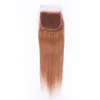 Pure 30 каштановых пучков волос и застежки Прямые средние каштановые перуанские девственные человеческие волосы плетут 3 пучка с кружевной застежкой 4x4qu3726451