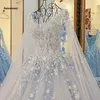 Dubaï bleu ciel robes De mariée avec longue cape cristal perles bouffantes robes De bal De mariée Robe De Mariee 2021 Appliques Casamento