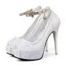 Scarpe da sposa di lusso da sposa in pizzo bianco con strass peep toe platform tacchi alti pompe firmate da 34 a 39