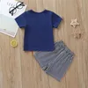 Crianças roupas de verão crianças dos desenhos animados tubarão impressão manga curta t-shirt + listra shorts calças 2 pcs set crianças roupas de grife dhl jy407