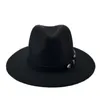 Vinterpanama hatt kvinnor elegant filt kepsar manliga vintage trilby hatt breda grim fedora mössor med bälte chapeau homme feutre yy18016 t200106