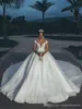 Arabic Luxurious Shiny Ball Gown Wedding Dresses New Off Shoulder Sleeveless Backless Bridal Dress Cathedral Train Wedding Gown Plus Size