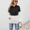 Femmes Patchwork Pull Fermeture Éclair Manches Longues Col Montant Sweat-Shirt Molleton Doux Outwear avec Poches Tops Manteau À Capuche LJJA3091