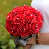 Bridal Red Rose Buquet romantyczna panna młoda sztuczne kwiaty bukiety domowe dekoracja ślubna bukiet ślubny z kryształami 259n