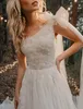 New Country Bohemian A Line Wedding Dresses One Shoulder Lace Appliques Pearls Sweep Train Tulle Plus Size Formal Boho Beach Bridal Gowns