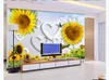 Özelleştirilmiş 3d ipek fotoğraf duvar resimleri duvar kağıdı HD ayçiçeği kalp şeklinde oturma odası TV arka plan duvar dekora ...
