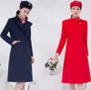 Air China Caac Stewardess Overcoat Woment Winter Lond Lond Slim Knee طول الركبة رداء معطف من الصوف.