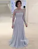 Sleeves Newest Long Mother of Bride Dresses Illusion Chic Lace Applique Bateau Neckline Sweep Train Chiffon Plus Size Evening Gown