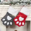 Navidad calcetines de medias caramelo regalo bolsa linda perro pata forma decoraciones navidad árbol colgando decoración roja o gris