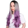 Parrucche sintetiche a onde naturali Capelli ricci lunghi sfumati viola a tre colori