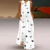 Vrouwen kleding 2019 vrouwen vintage dagelijkse casual mouwloze gestreepte vlinder gedrukt zomer lange maxi jurk vestidos de verano 29