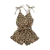 Verão Bebé Princesa Jumpsuit Kid Chiffon Heart Leopardo Halter Top Verão Romper Play Terno Roupas 1-6 Anos