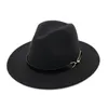 homens moda- mulheres feltro de lã chapéus fedora com cinto fivela unissex chapéu de aba larga Jazz Outono Inverno panamá Cap Trilby Chapeau