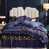 Set di biancheria da letto di lusso in raso di seta jacquard / cotone Copripiumino in pizzo Biancheria da letto Set di lenzuola Federe Copriletto Queen King Plus Size